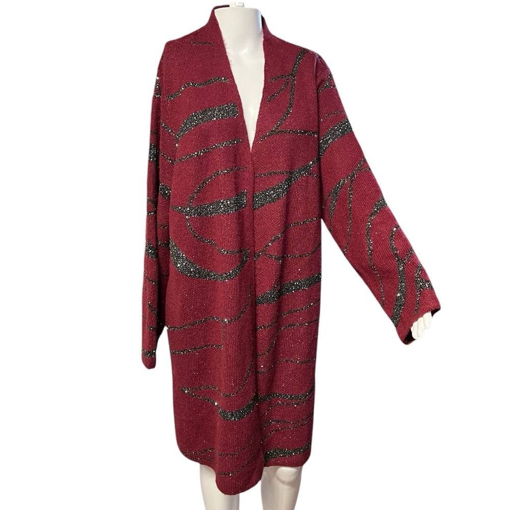 Alfani - Women’s Maroon/Black Open Sweater Cardigan Sz. 2X
